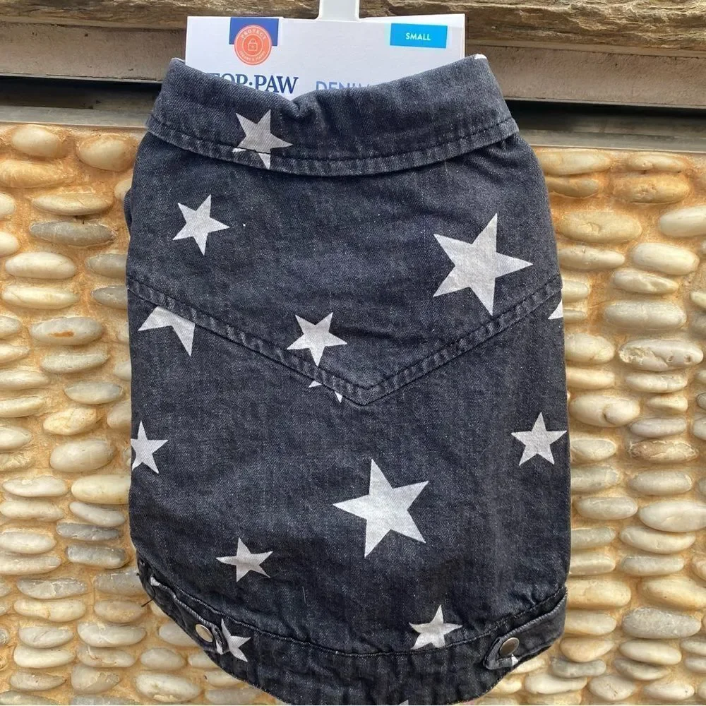 Top Paw Black Denim/Jean Jacket w/Stars for Dogs. Size Small. NWT!